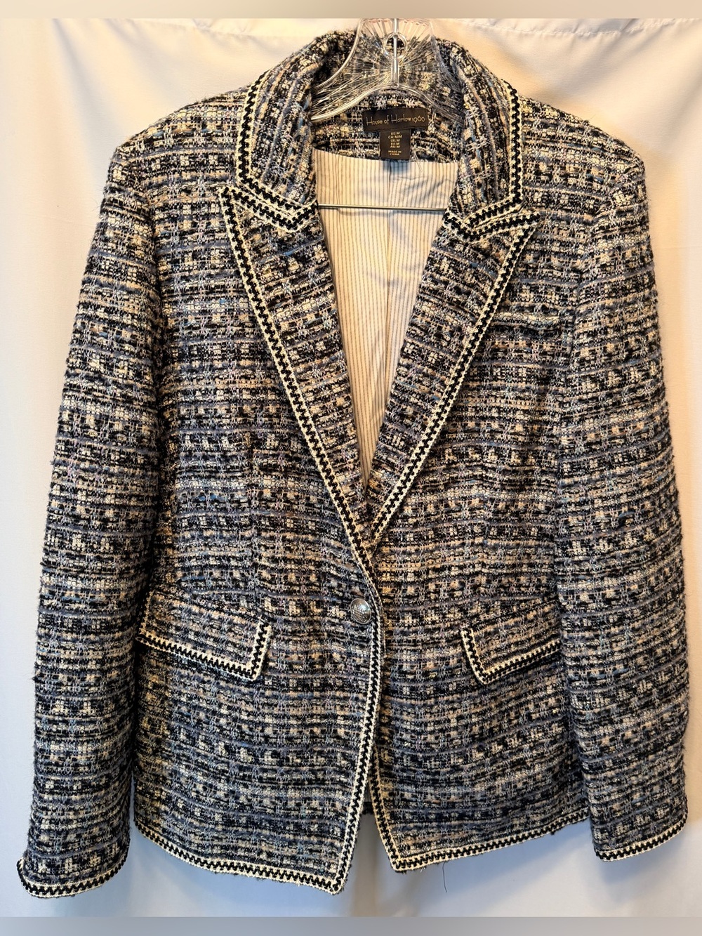 House Of Harlow 1960 Women’s Size Medium Midnight Boucle Tweed Blazer Blue White